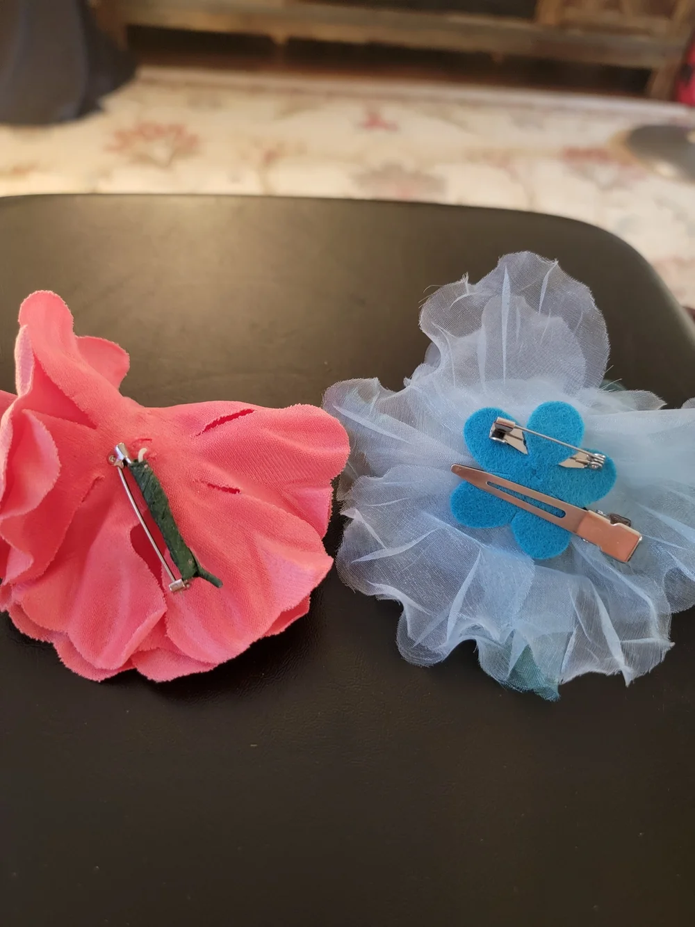 Kids Floral Hair Clips - Coral Pink and Light Blue by